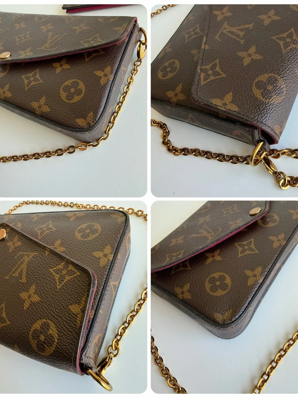 Authentic Louis Vuitton Felicie Pochette Monogram & Fuchsia Crossbody & Inserts